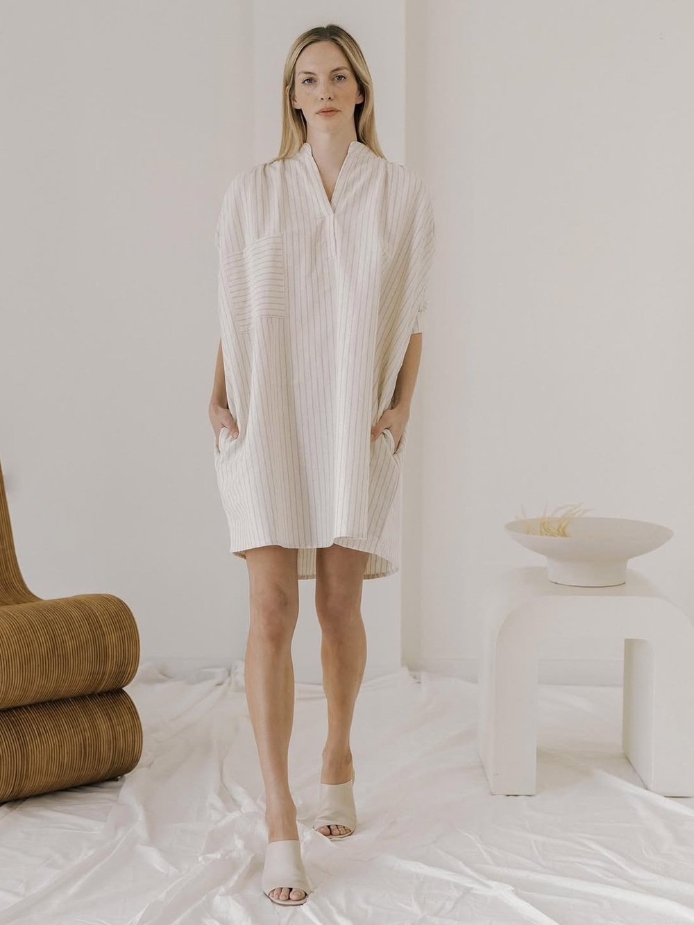 Laude the Label Split Neck Dress in Wide Stripe S/M